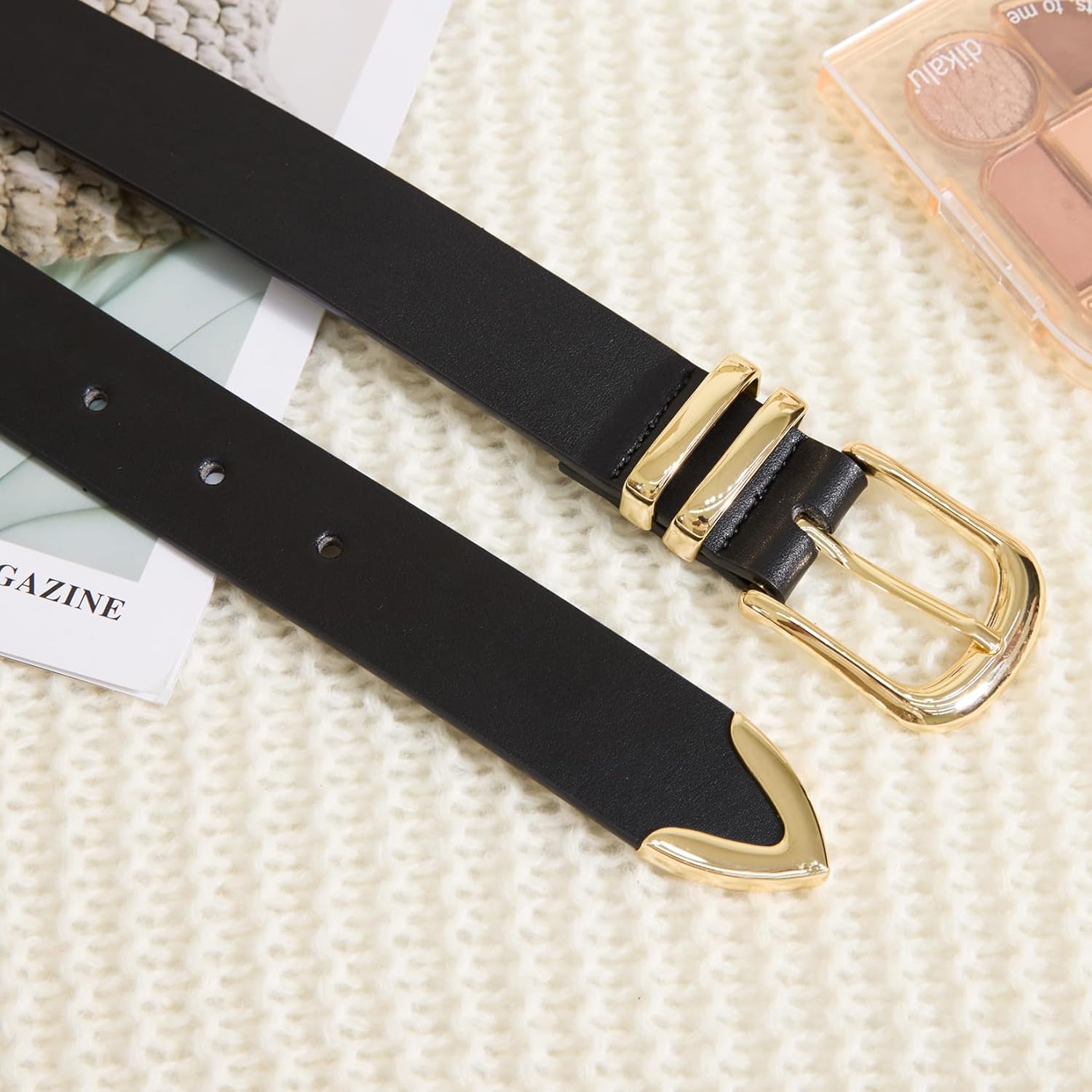 VATAN Women Leather Belt for Jeans Dresses Pants Fashion Ladies Casual Waist Belt with Gold Buckle - Image 3