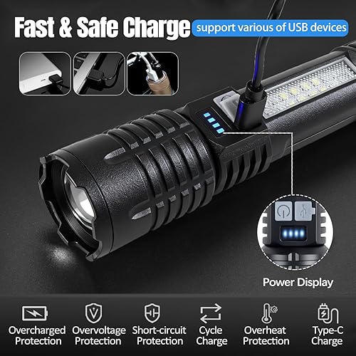 Miniatura 4 de Actualizada Linterna recargable de alto lúmenes, 5 modos de linterna táctica de mano, mini linterna LED impermeable con zoom, luz de flash brillante