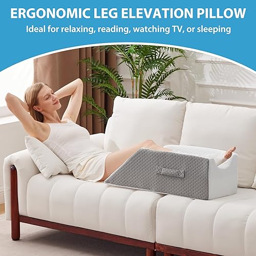 Miniatura 6 de Almohadas de elevación de piernas para después de una cirugía, lesión o descanso, almohada de espuma viscoelástica para elevar las piernas,