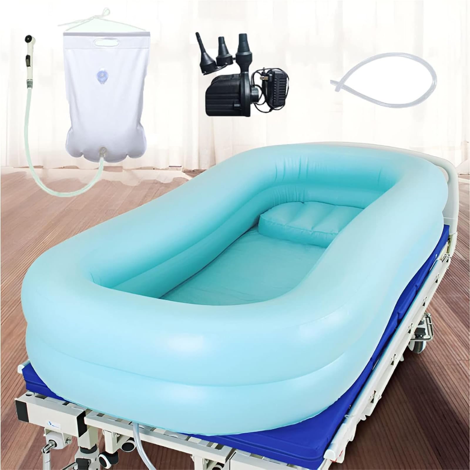 XZLZMYP Medical Bedside Shower Inflatable Bathtub Kit with Air Pump Portable Inflatable PVC Body Washing Basin System Bath in Bed Assistive Aid for Disabled Elderly Bedridden Patient,B