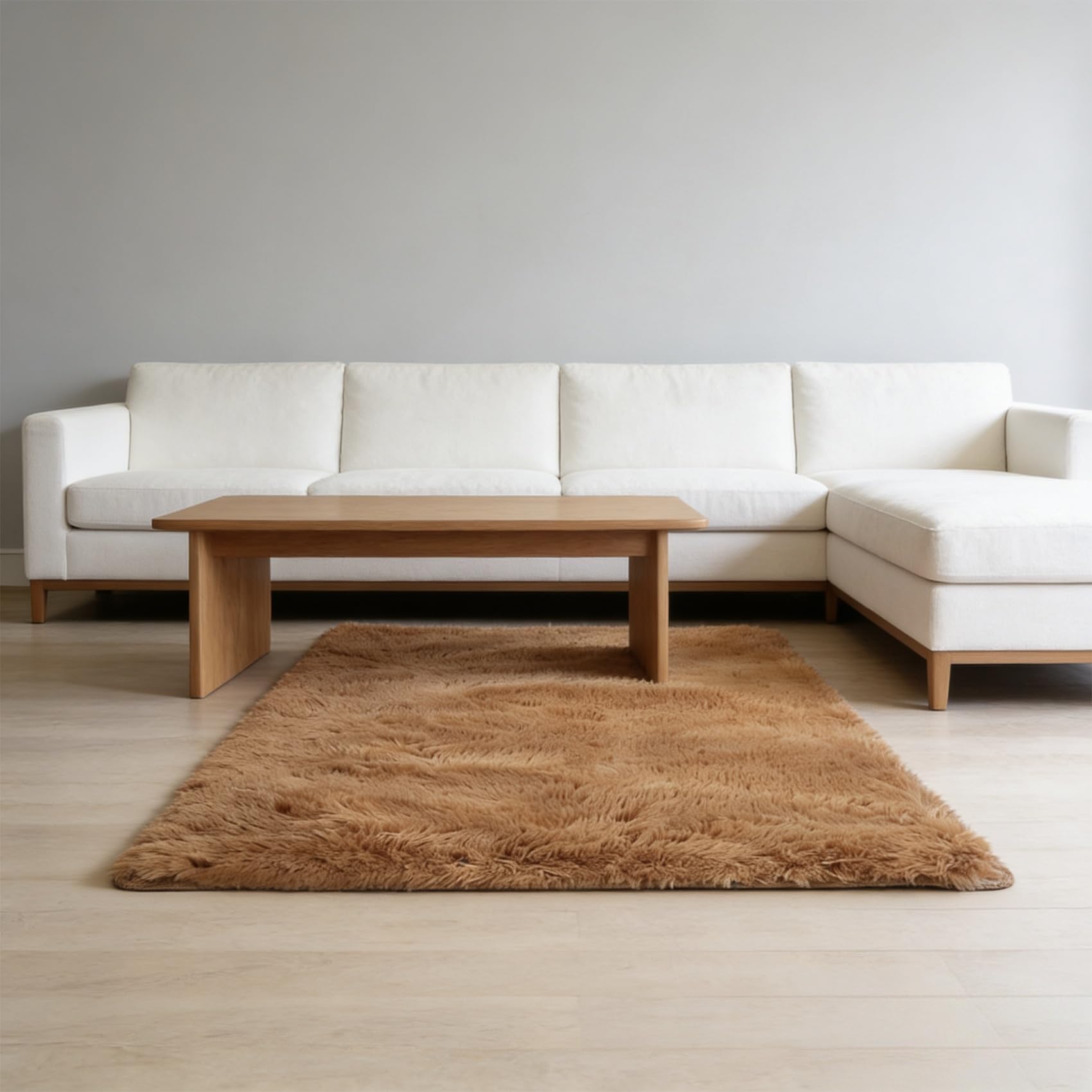 Tapis salon 220x180 cm marron à poils longs et doux pour chambre moderne