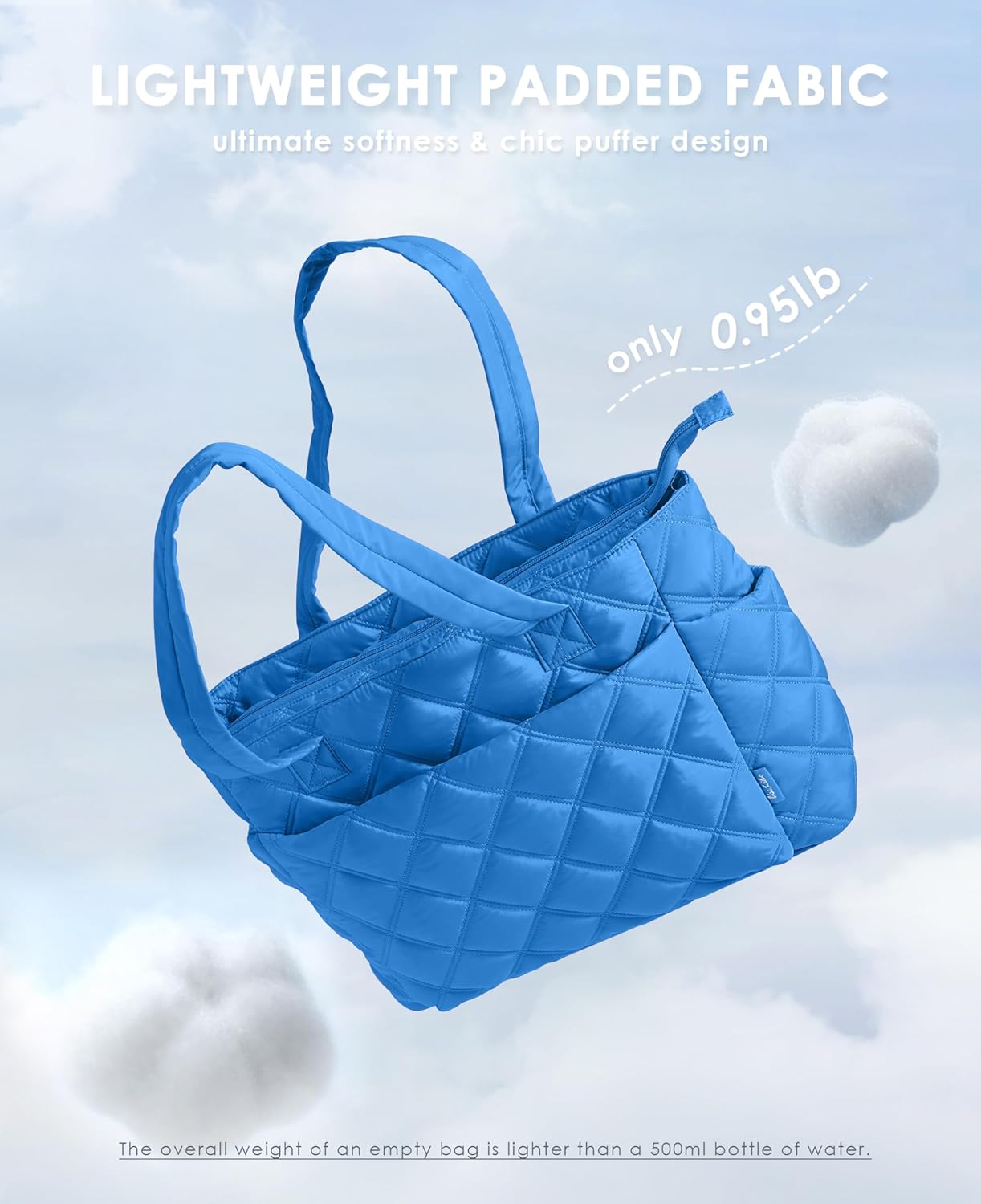 Tote Bag for Women, Lightweight Puffer Tote Work Bags with Compartments for Travel, Quilted Shoulder Bag with Zipper - Image 6