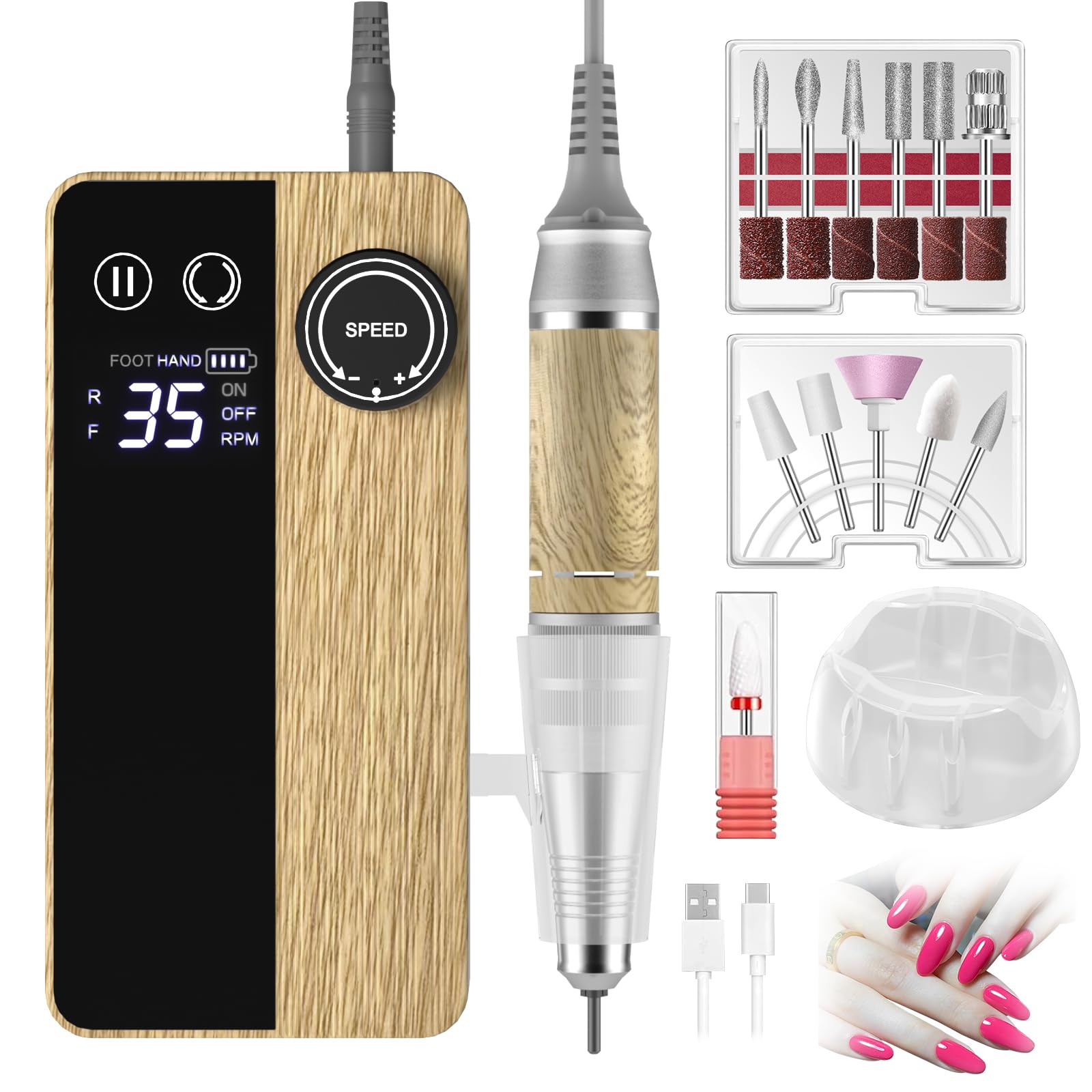 Perceuse à ongles professionnelle 35 000 tr/min, lime à ongles électrique rechargeable, lime à ongles portable sans fil pour enlever les ongles en gel acrylique, 12 forets à ongles, super