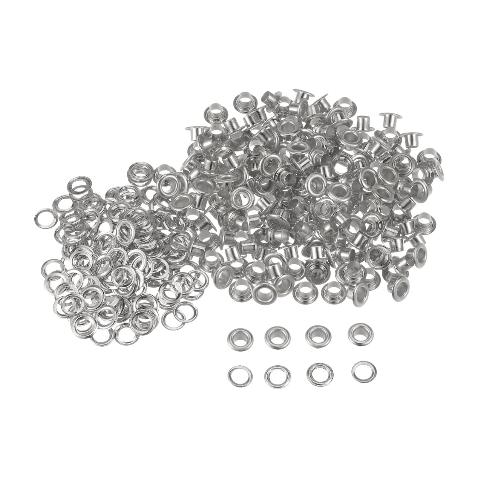 TA-VIGOR 200pc 4mm 1/6" Grommets Kit Metal Eyelets with Washers, Small Grommet Eyelet Kit for Leather, Fabric, Canvas, Shoes, Clothing, Bags, Belt and DIY Craft Projects, Silver