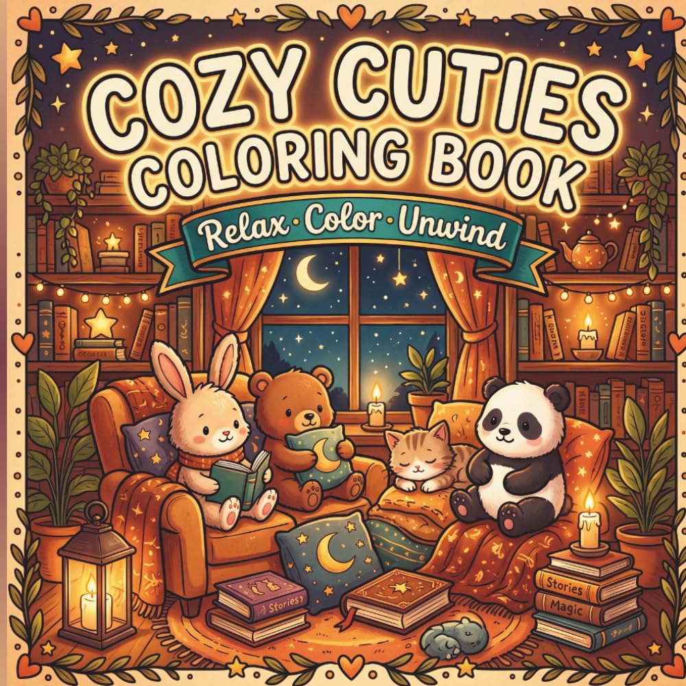 Cozy Cuties Coloring Book for Kids and Teens: Cute Animal Friends with Easy Bold Designs for Fun and Relaxing Coloring