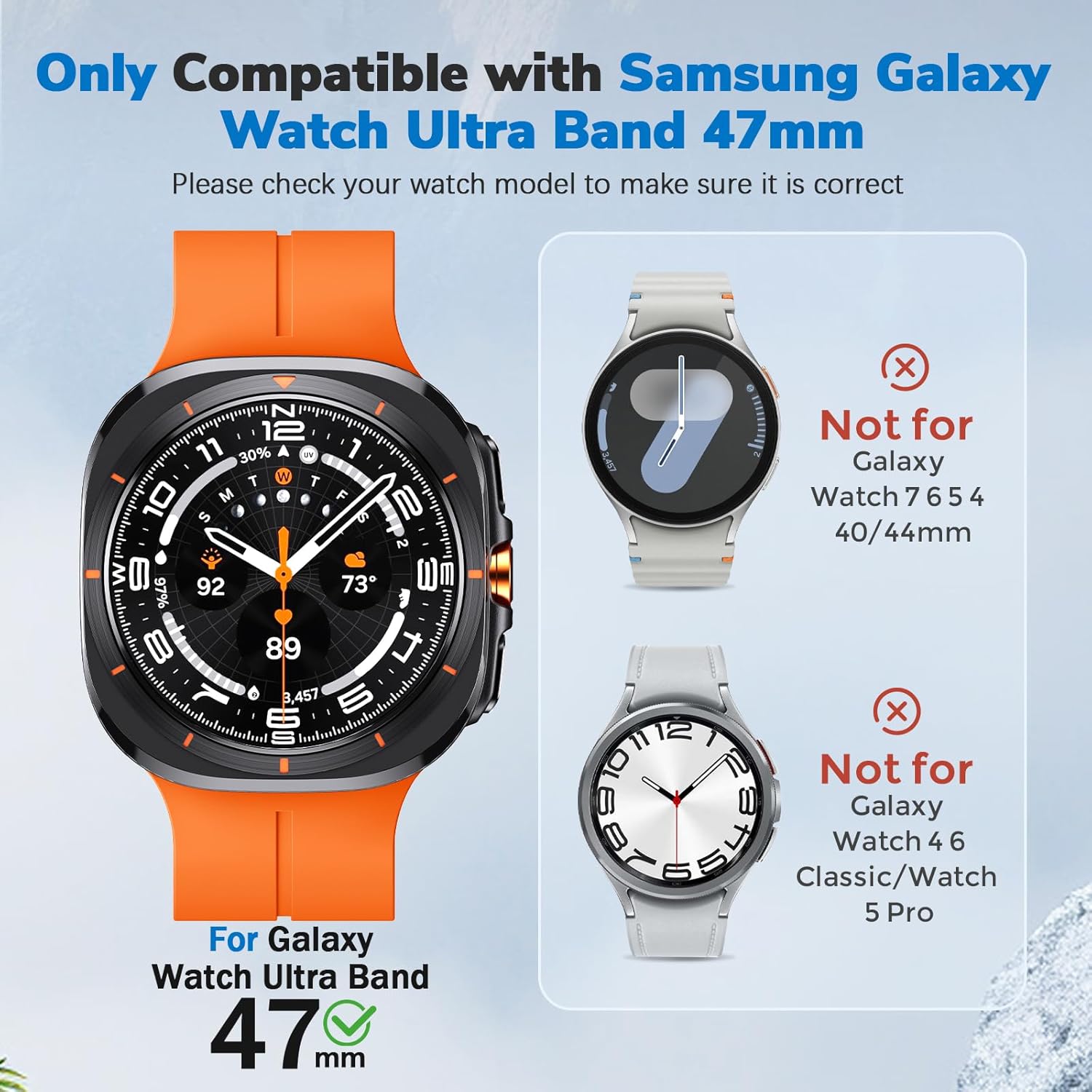 ANCOOL for Samsung Galaxy Watch Ultra Bands 47mm, Soft Silicone Sport Magnetic Band for Samsung Galaxy Ultra Watch Band for Men Women, Orange - Image 2