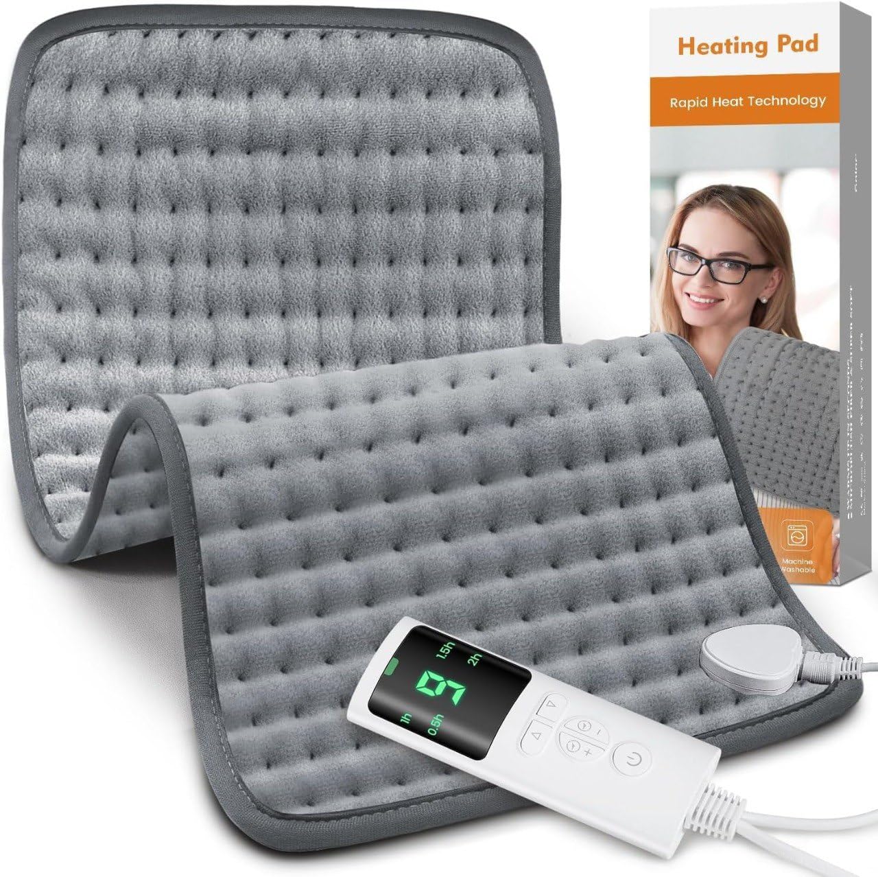 XL Electric Heating Pad 30×60 cm (12×24″) | 10 Heat Settings for Back, Neck, Shoulder, Muscle & Period Pain Relief | Soft Washable Fabric with Overheat Protection