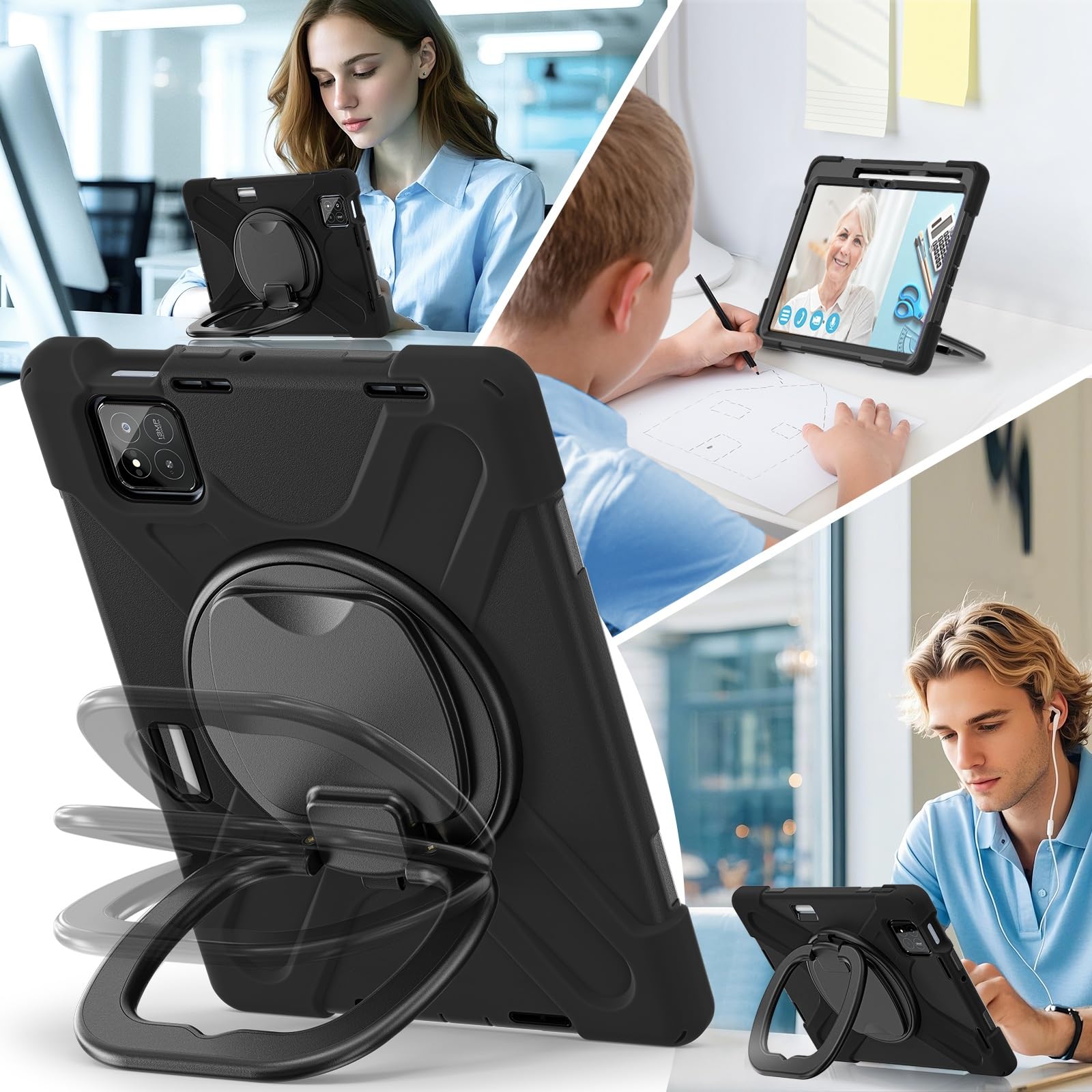 Custodia protettiva per tablet Custodia resistente for Xiaomi Pad 8 / Pro | Antiurto, cavalletto girevole a 360°, tracolla e tracolla, copertura robusta, for versione 2025 da 11,2"(Siyah)