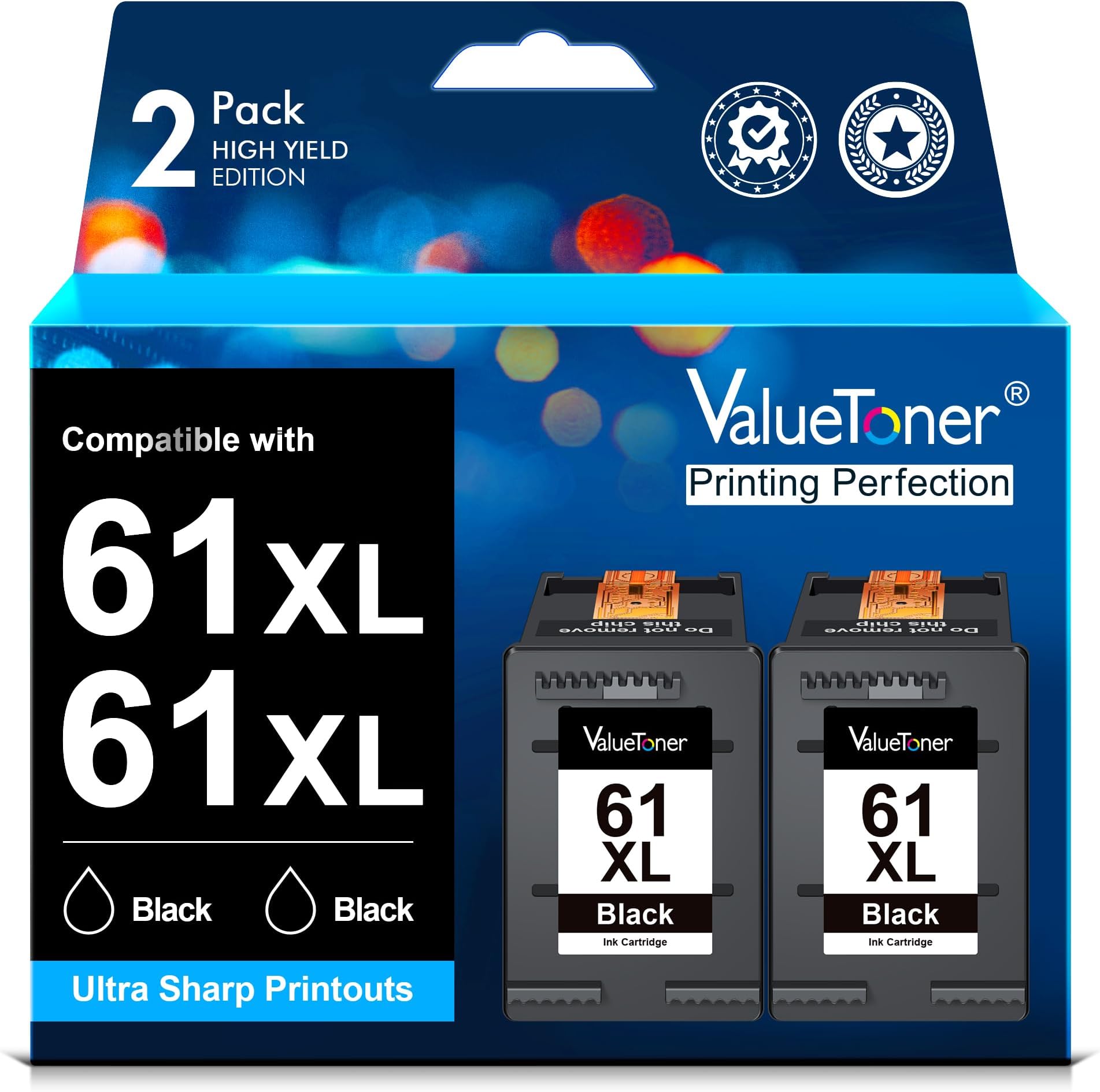 Valuetoner Ink Cartridges Replacement for HP Ink 61 XL 61XL Black Remanufactured for HP Envy 4500 4501 4502 5530 Deskjet 2540 3050 1000 1050 1056 1510 1512 1010 1055 OfficeJet 4630 Printer (2 Black)