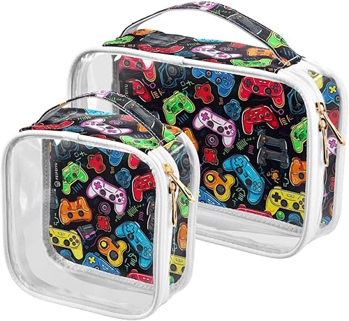 Miniatura 2 de Funny Game Controllers Gamepad Bolsa de aseo transparente para viajes, paquete de 2 bolsas de cosméticos de maquillaje con cremallera, bolsa de