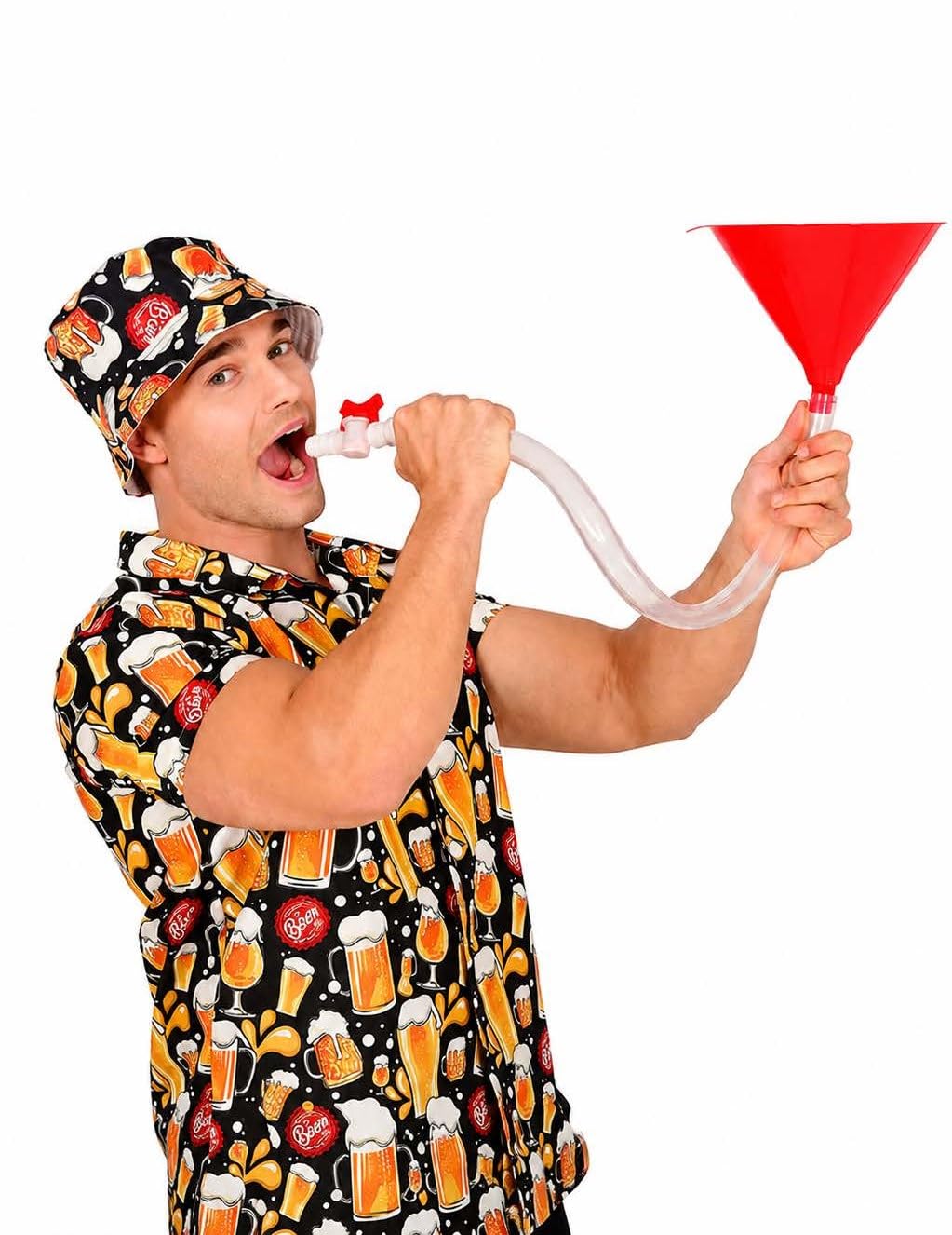 FIESTAS GUIRCA | Party Funnel Tube (70 cm) – Gadget for Beer Parties and Celebrations – Fun Accessory for Bachelor Parties and Other Events – For Adults – Red and Transparent