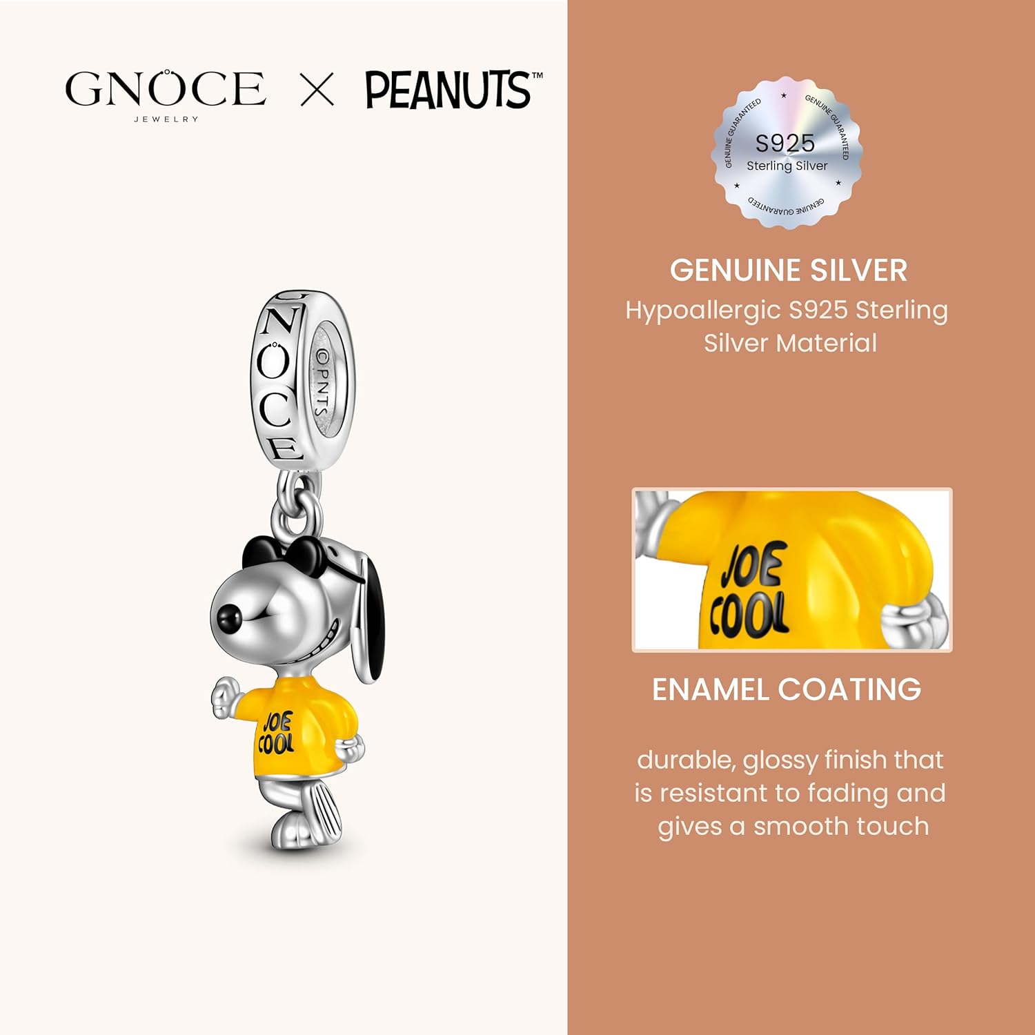 GNOCE Peanuts Snoopy Joe Cool Dangle Charm Bracelet for Women, S925 Sterling Silver Dangle Charms for Women Wife, Valentine‘s Day, Mother’s Day Jewelry - Image 5