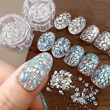 2 Box Holographic Glitter Nail Art Sequins Laser Silver Aurora Illusion Nail Glitter Flakes Ultra Thin Irregular Sequin Glitters Nails Charms For Women DIY Manicure Decorations Craft Nails Accessories
