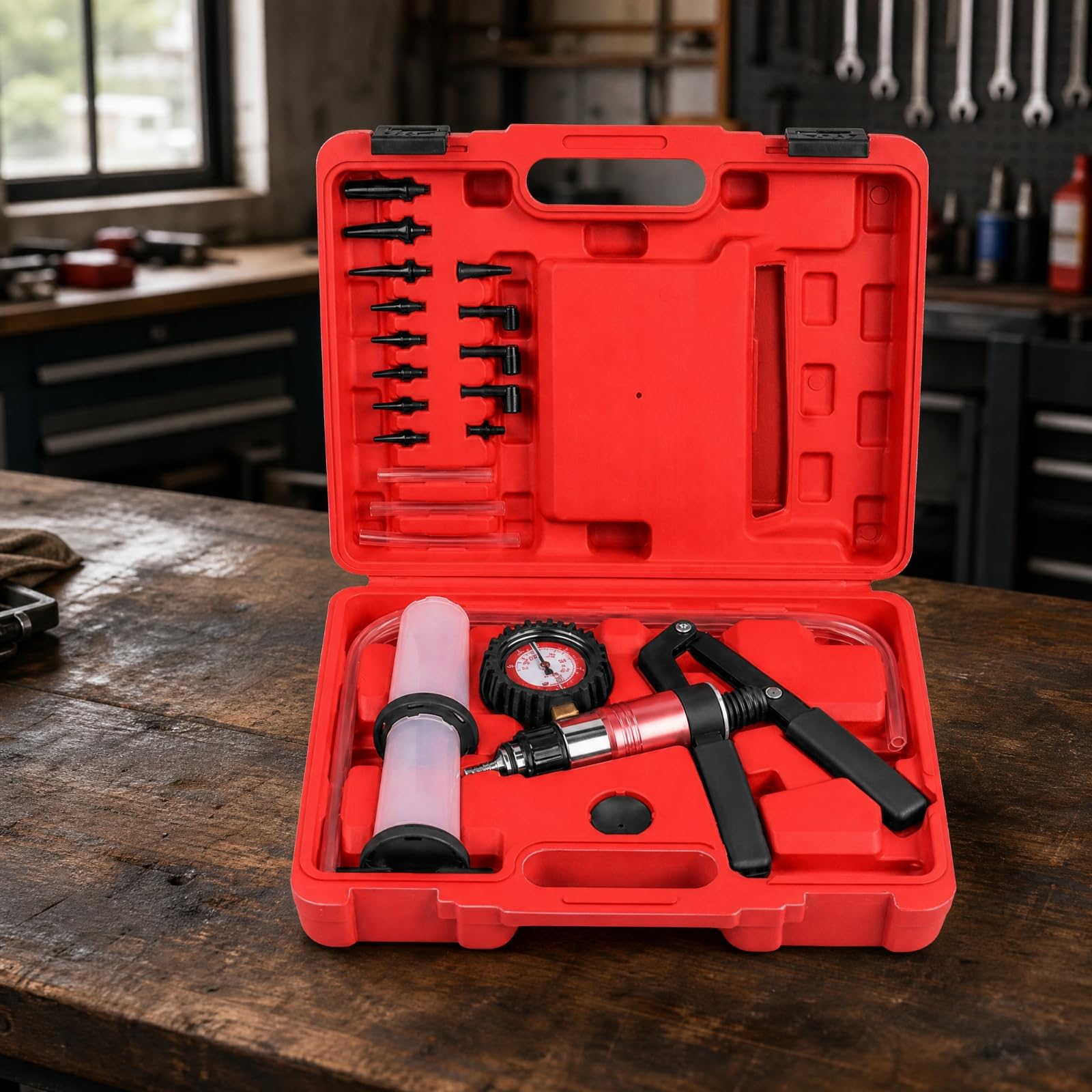 Manuelle Kfz-Vakuumpumpe bedienen Handvakuumpumpe mit Vakuummeter ergonomisch für Heimwerker, Werkstatt, Garage