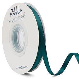 Ribbli Teal Double Faced Satin Ribbon,1/4 x Continuous 25 Yards,Use for Craft Bows Bouquet, Gift Wrapping, Wedding Decoration, Floral Arrangement