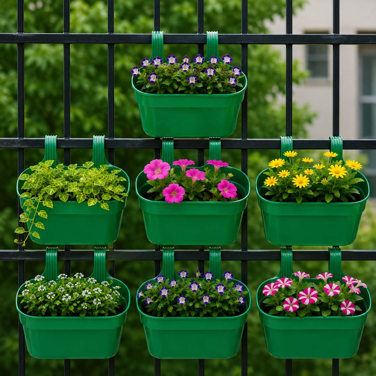 Go Hooked Railing Planters - 3 Hanging Flower Pots -24 Go Hooked Railing Planters - 3 Hanging Flower Pots -24
