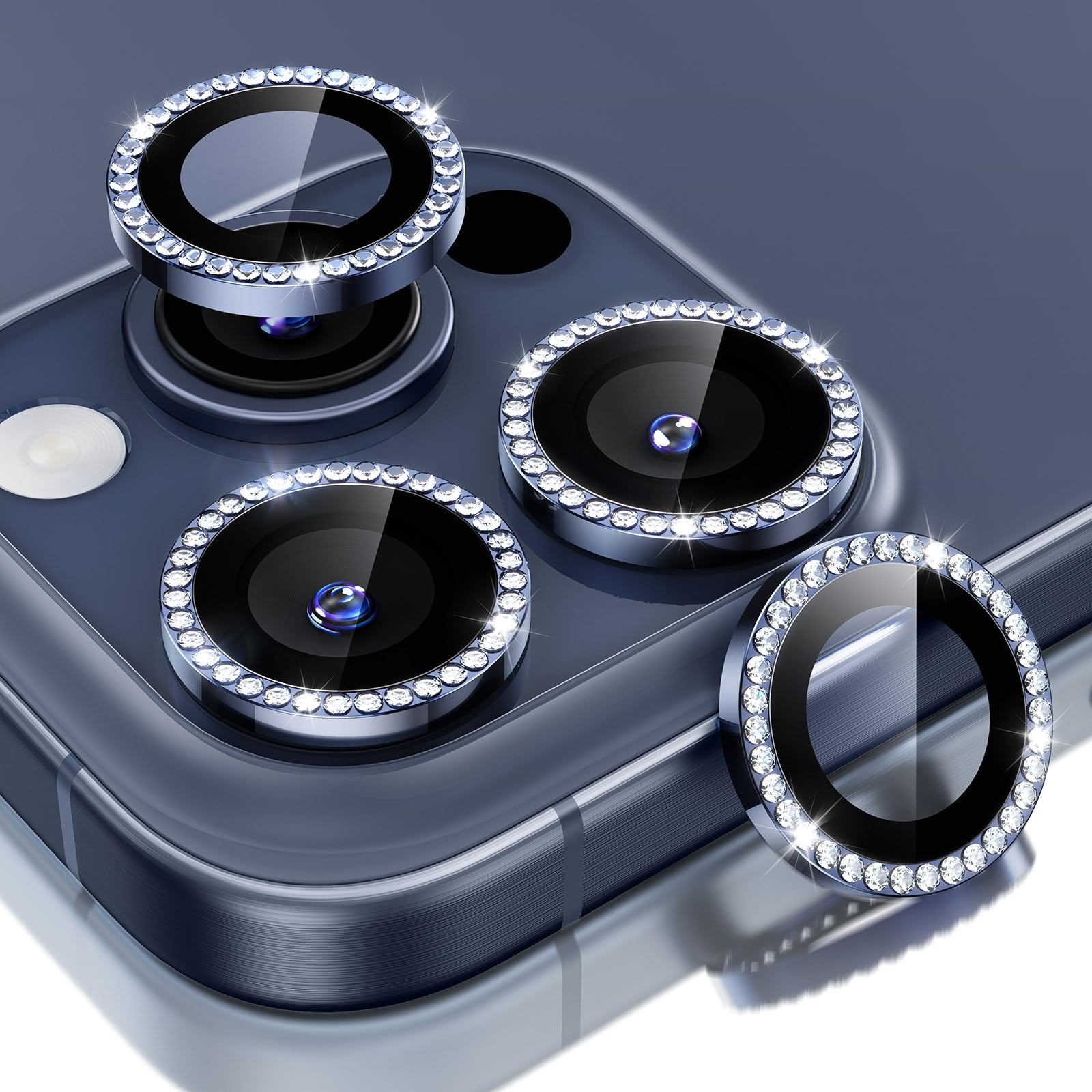 ESR 2 Pack Camera Lens Protector for iPhone 15 Pro Max/15 Pro/14 Pro Max/14 Pro, Ultra-tough HD Individual Lens Protectors, Scratch Resistant, Ultra-thin Tempered Glass, Rhinestone Blue