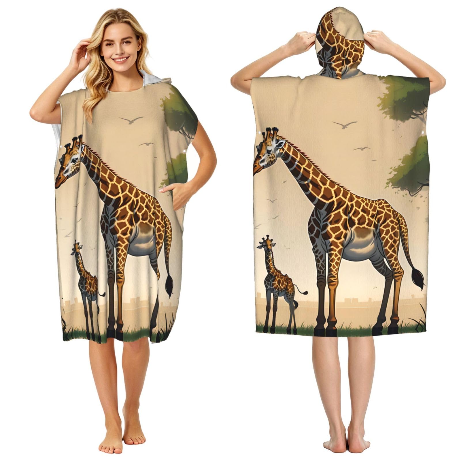 Poncho con capucha de jirafa para mujer soluciona el frío en casa con bolsillos