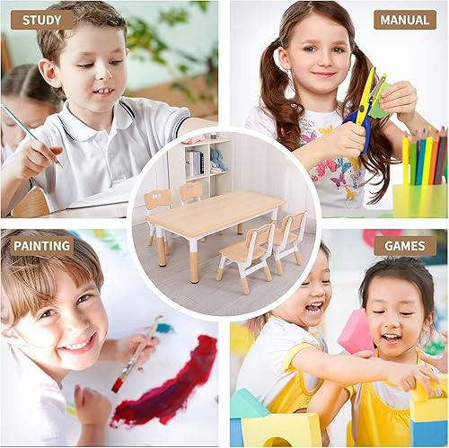 Miniatura 4 de UNICOO Juego de mesa y sillas de estudio para niños, escritorio artístico de plástico ajustable en altura con 4 asientos, juego de mesa de