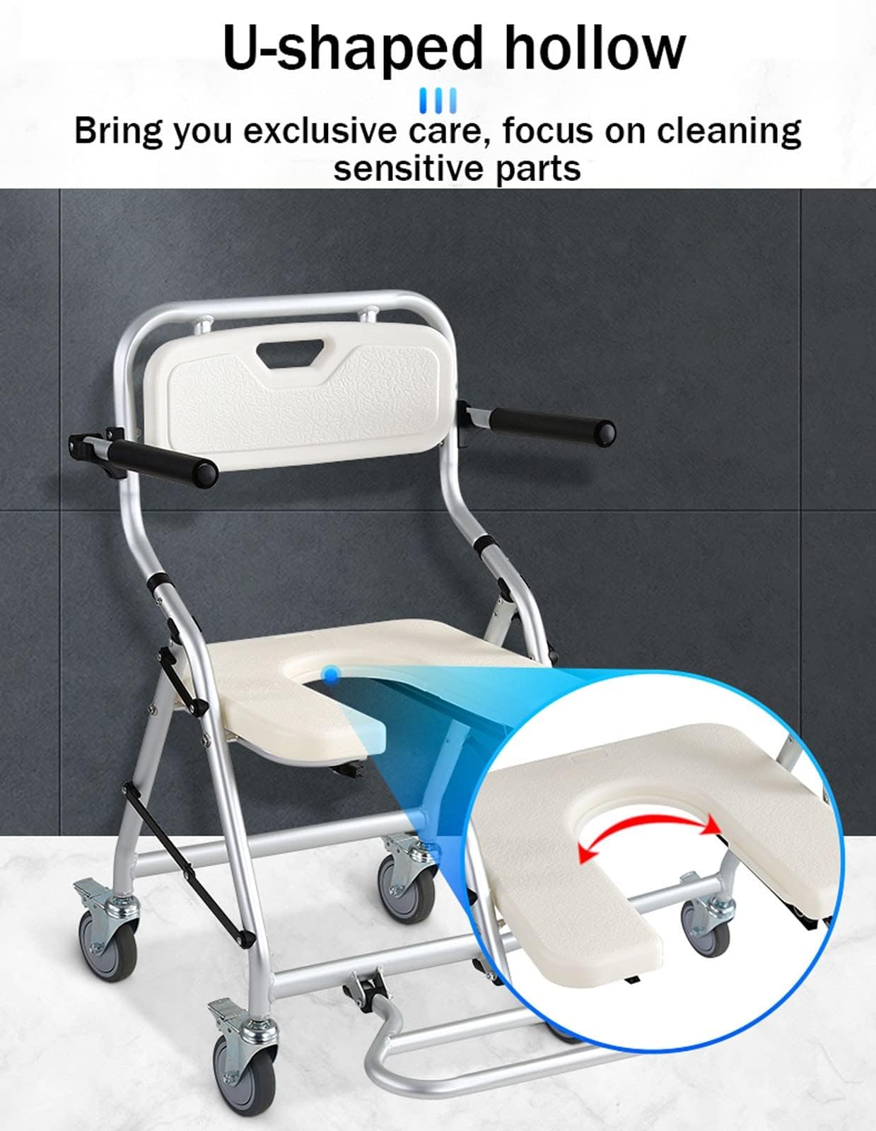 Krzesło prysznicowe o dużej wytrzymałości z kółkami dla seniorów 330 lbs Składany stołek kąpielowy z podłokietnikami Hamulce Narzędzie do montażu Wolne siedzisko dla osób starszych Niepełnosprawnych K