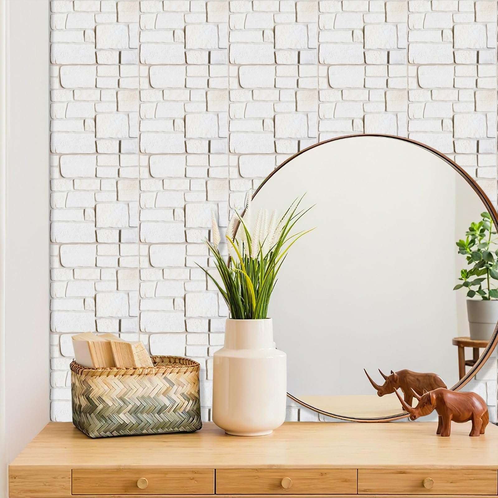 Stick on Tiles Beige Yellow Brick Tile Stickers for Bathroom Kitchen Backsplash Waterproof Tile Covers for Fireplace Surround Cabinet Furniture Stick on Kitchen Tiles 10x10 cm/10 pcs