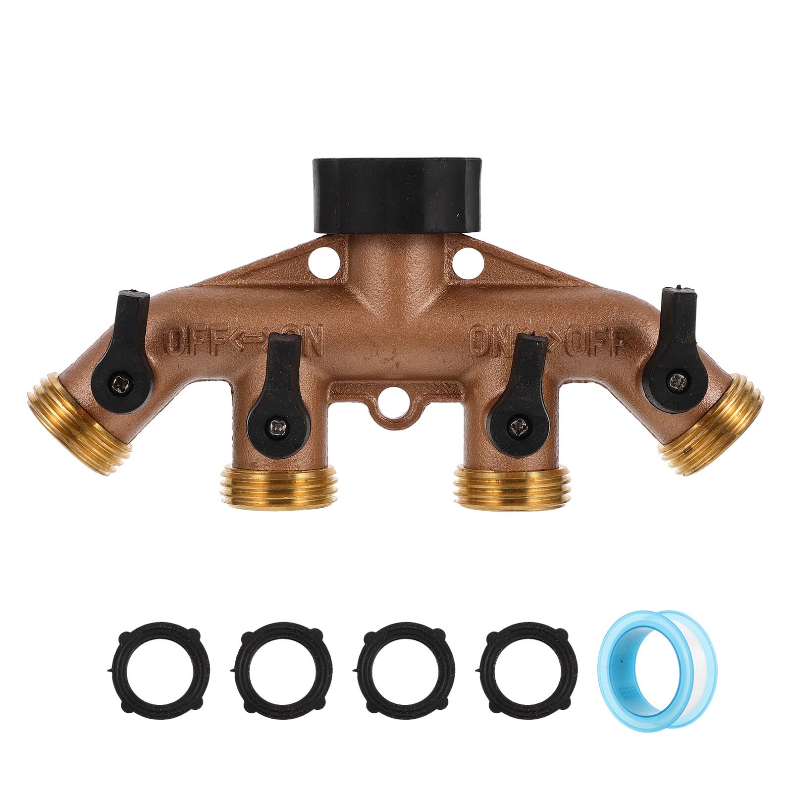 Divisor de Grifo de 4 Vías de Latón Válvulas Individuales, Conector de Manguera para Jardín Portátil y Protección contra Fugas Adecuado para Riego Diario