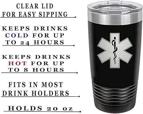 Miniatura 2 de Rogue River Tactical EMT EMS Star of Life - Taza de viaje (20 onzas), diseño de estrella de la vida, con tapa paramédico (negro)