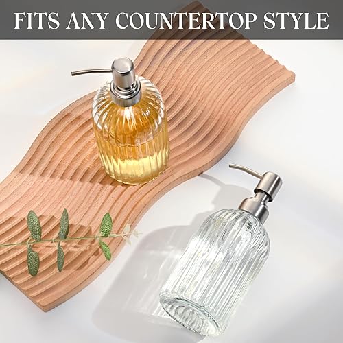 Miniatura 5 de Dispensador de jabón de vidrio transparente con bomba de acero inoxidable 304 a prueba de óxido de 18 onzas para cocina y baño, botella dispensadora