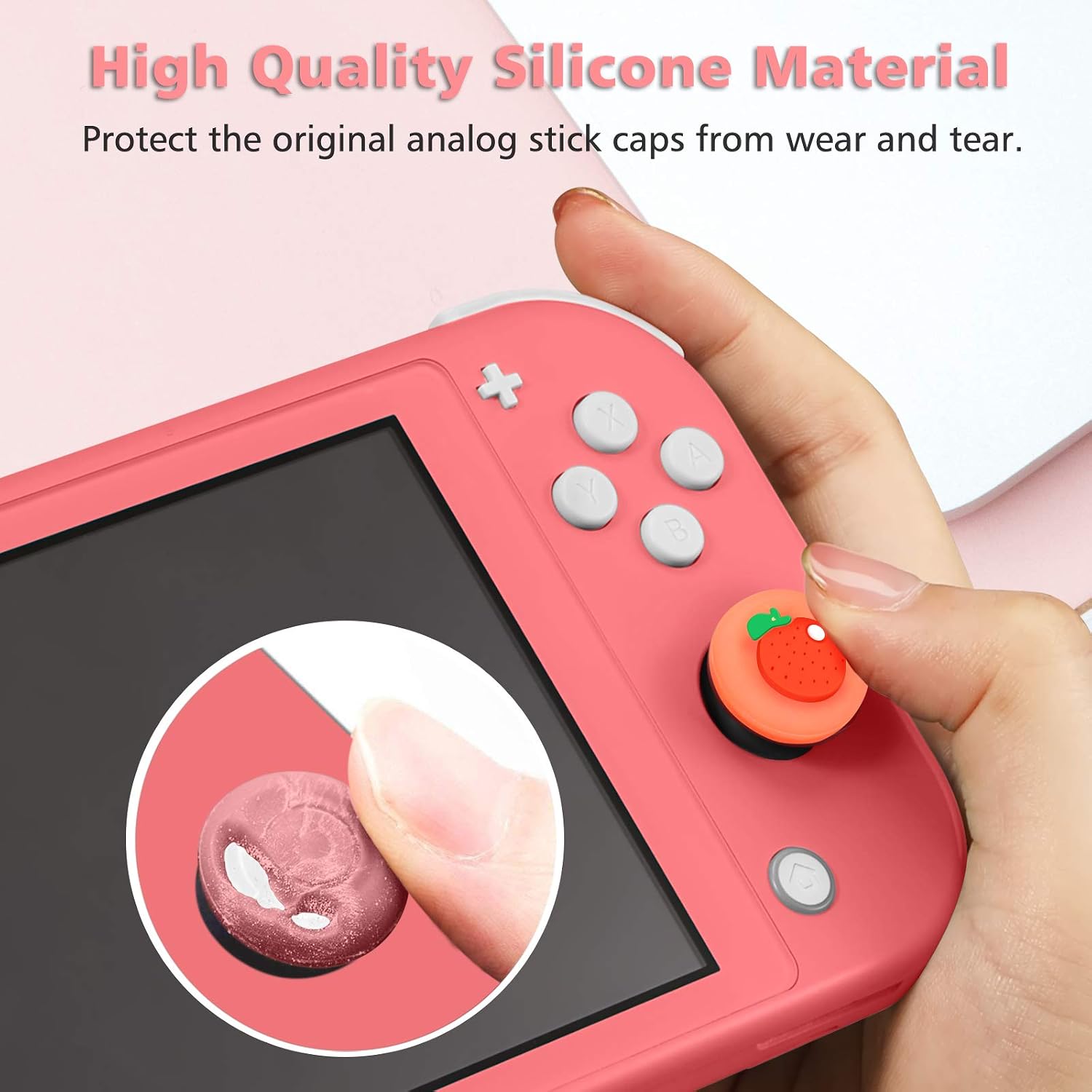 Fintie Joystick Cap for Nintendo Switch/Switch OLED Model & Switch Lite - 4 Pairs (8pcs) Soft Silicone Cover Thumb Grip Caps with Portable Storage Box for Joy-Con Controller, Colorful