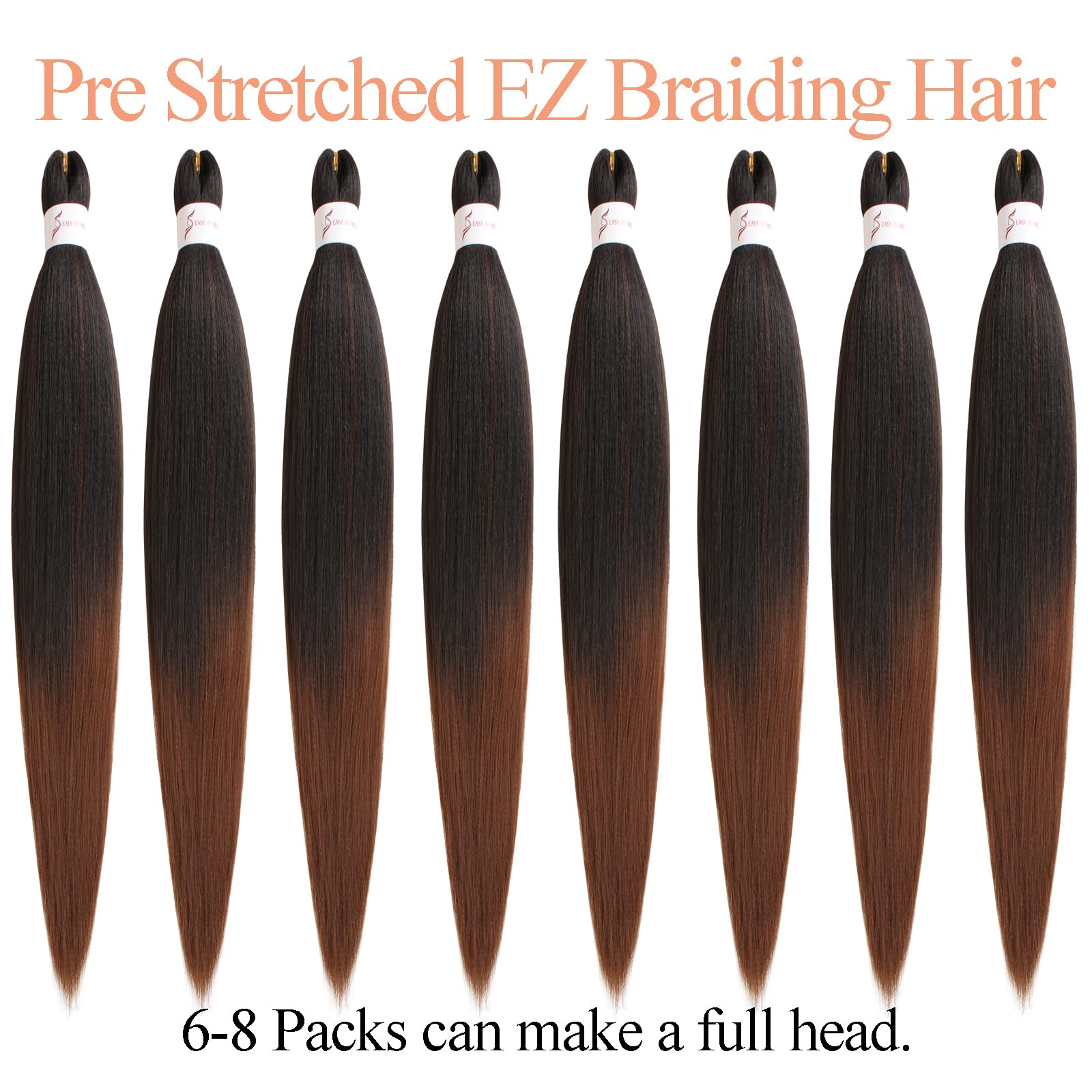 Mscat 26 Inch 8 Packs Pre Stretched Braiding Hair Ombre Brown Pre Stretched Braiding Professional Synthetic Prestretched Crochet Braids Hair Extension Hot Water Setting Yaki Texture (T30#) - Image 4