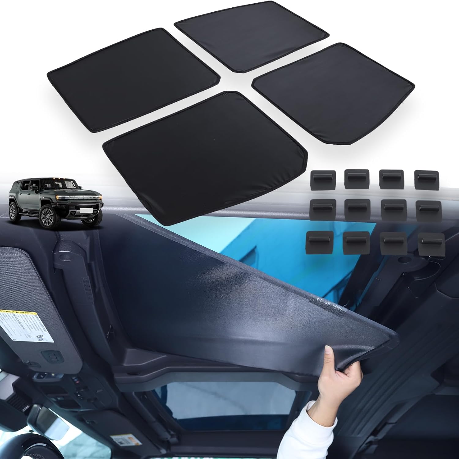Sunroofs Shade Compatible with 2022 2023 2024 2025 2026 Hummer EV Accessories SUV/Pickup Truck 4PCS Hardtop Windshield Glass Sunshade Insulation Heat Visor Blocks UV Foldable Storage SUV #1