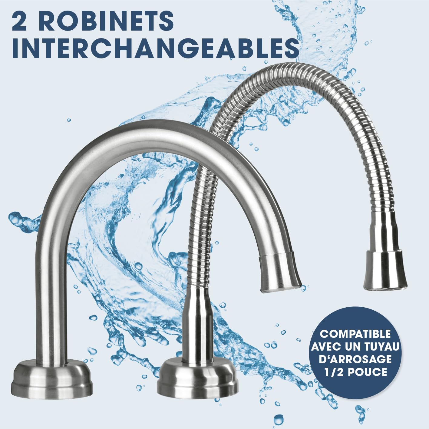 MAXXMEE Robinet électrique en acier inoxydable avec chauffe-eau intégré | Mitigeur avec serpentin chauffant et affichage LED de la température | 2 robinets interchangeables | plus de 60 °C d’eau