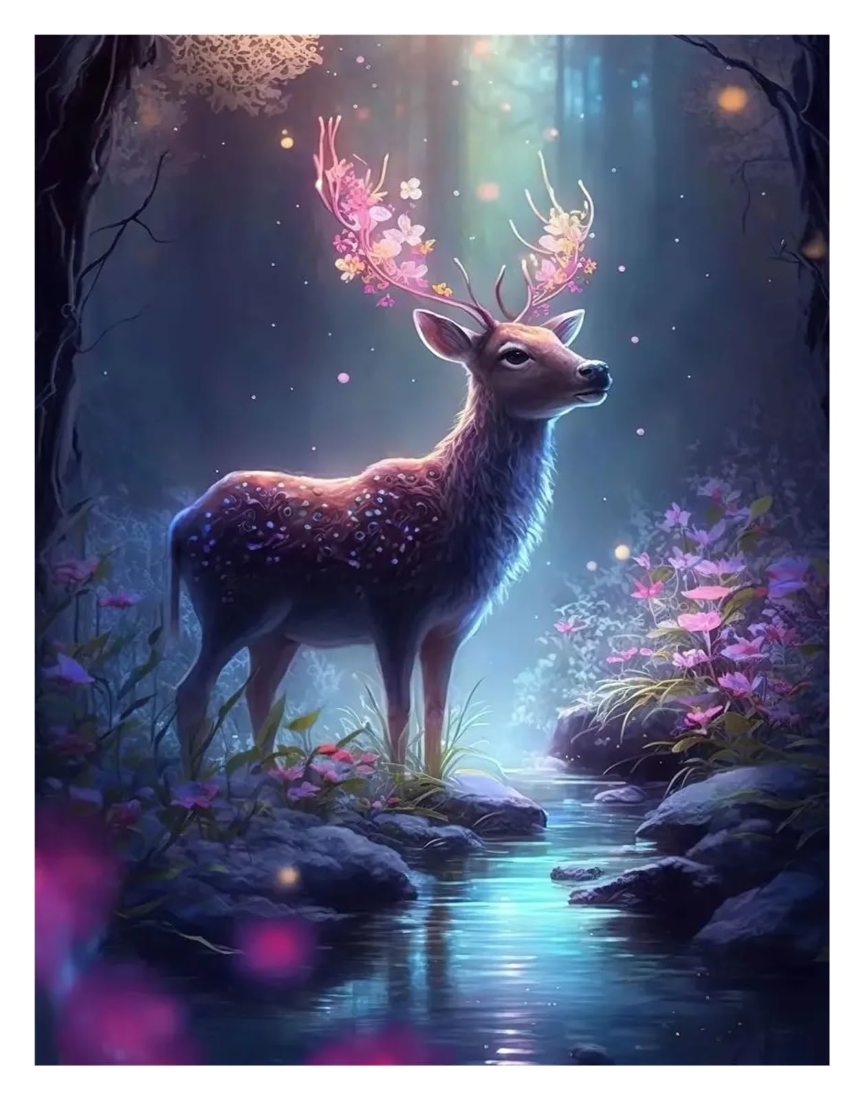 Cadeau décoration maison affiche fleurs et cerf moderne pour anniversaire