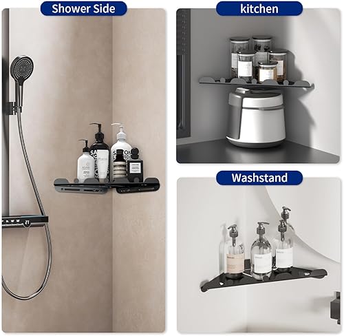 Miniatura 9 de Paquete de 2 estantes esquineros de ducha de acero inoxidable 304 de 10 pulgadas para ducha interior, organizador de ducha resistente con agujero de