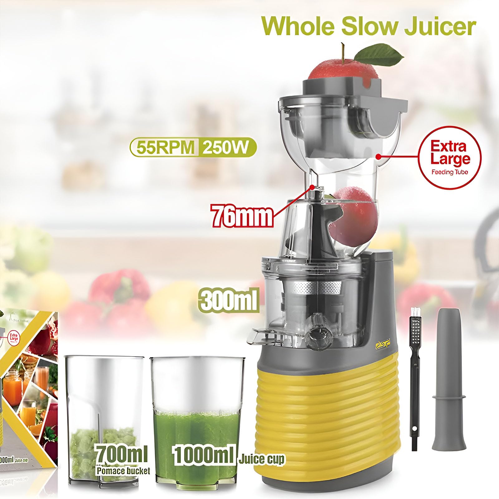 Estrattore Di Succo Portatile A Lenta Velocità – Macchina Estrattore A Freddo Con Bocchetta Larga Da 76mm, Bicchiere Del Succo Rimovibile Per Una Facile Pulizia, Design Compatto Per Succo Salutare
