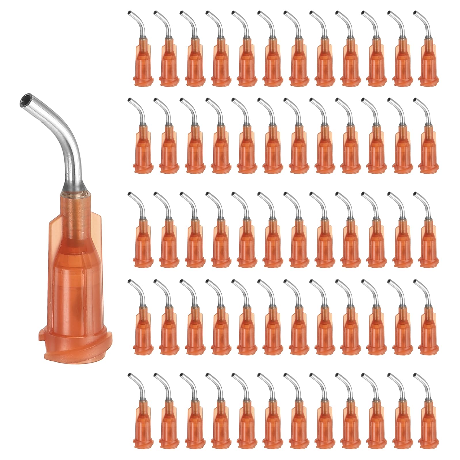 QUARKZMAN 60 Stück Stumpfe Dosiernadeln Gebogener Spitze Kanülen 15G Edelstahl 45 Grad Winkel Dispenserspitzen mit Luer Lock Nadeln für Spritzen 13mm Ende Stumpfe Dispensernadel Amber