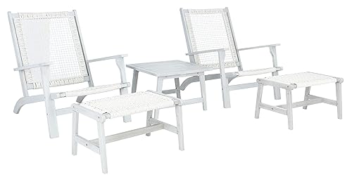 SAFAVIEH Outdoor Collection Chantelle Acacia Wood Woven Rattan 5-Piece Patio