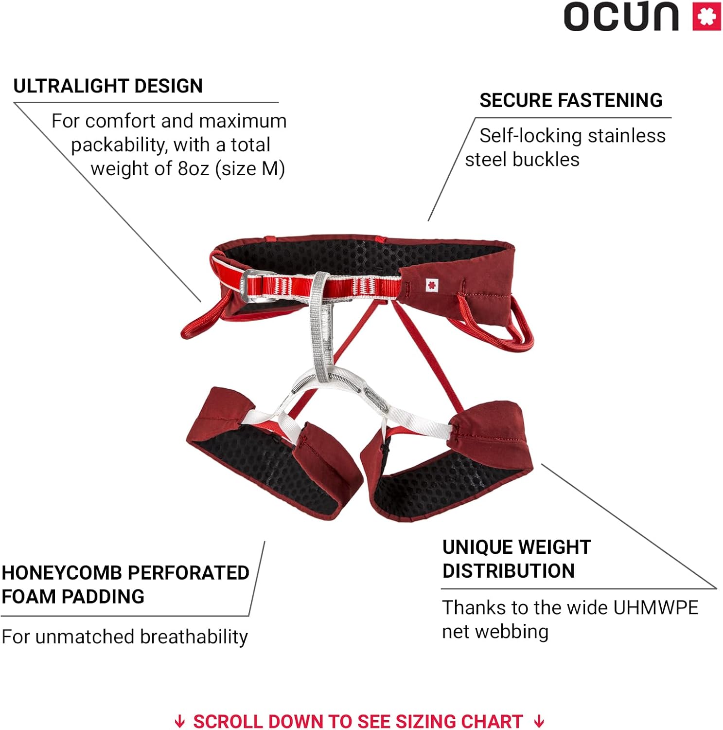 Ocun FLIT Rock Climbing Harness | Lightweight, Breathable Harness for Rappelling & Belaying | 4 Gear Loop Climbing Belt