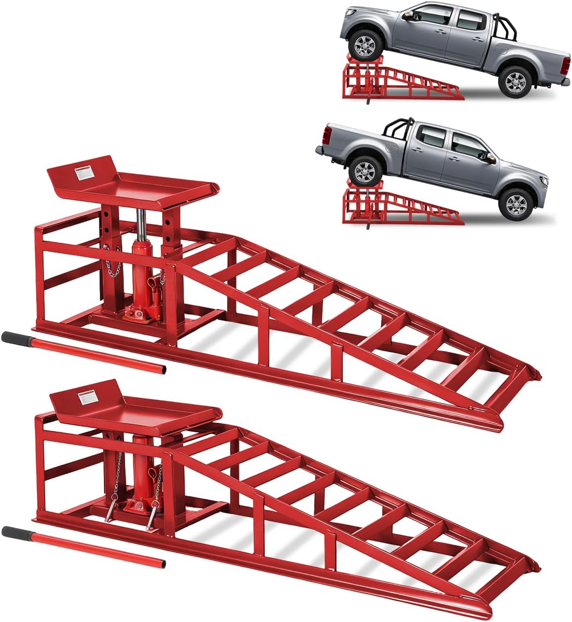Garvee 2 Pack Hydraulic Car Ramps for Oil Changes, 5 T 11050 LBS Heavy Duty Steel Car Lift Ramp - Low Profile, High Lift 9.4 in-13.34 in, Safety Garage Ramps for Trucks & Vehicles, Red