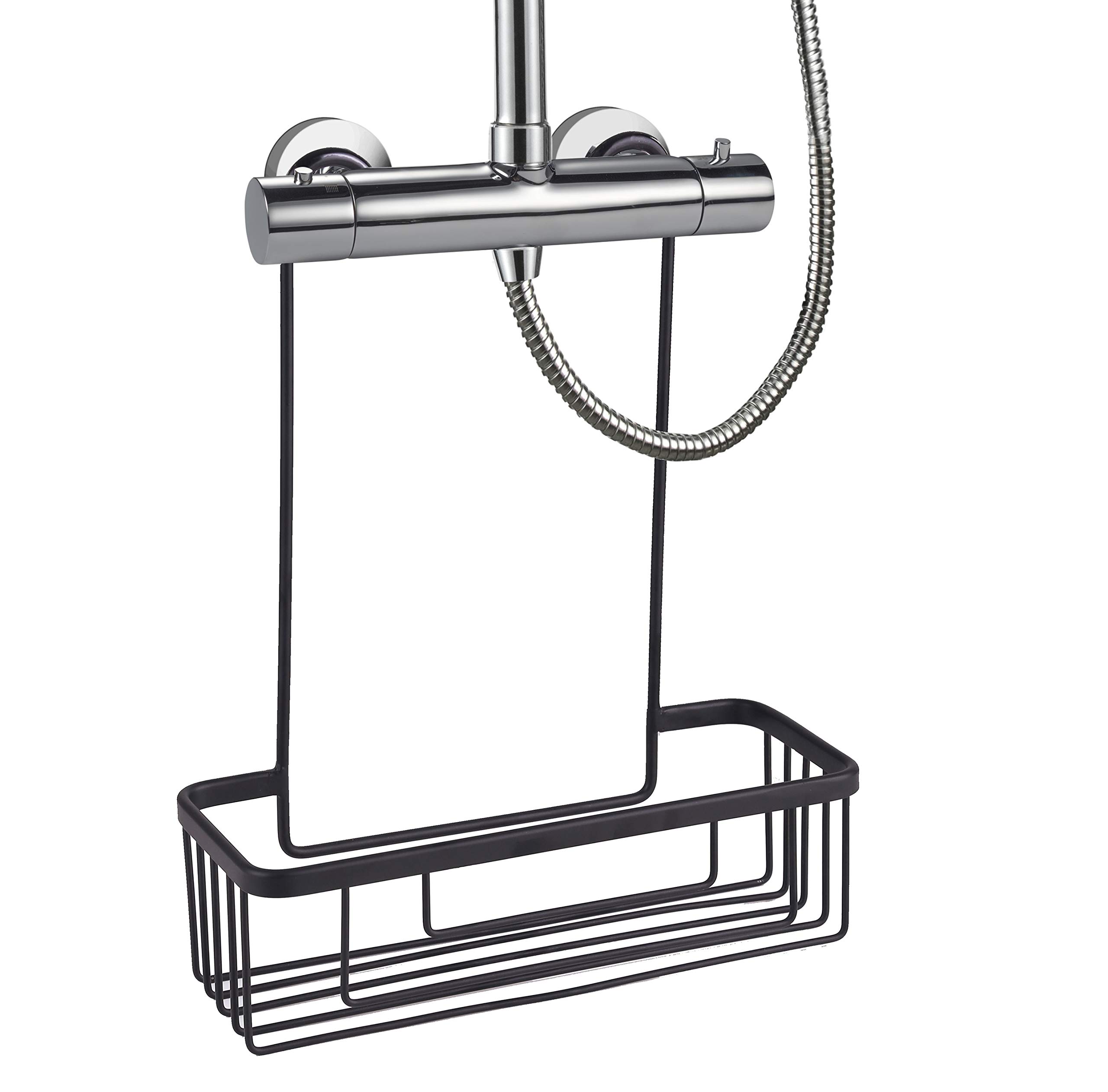 Cesta portagel Para Grifería De Ducha Y Bañera de aluminio inoxidable, sin taladros, Negro mate