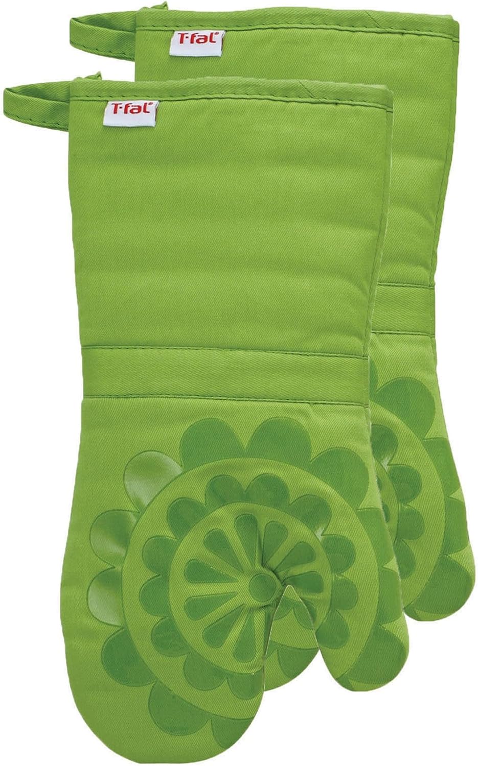 T-fal 2-Pack Medallion Design 100% Cotton and Silicone Oven Mitt - Heat-Resistant Silicone Grip - Gray