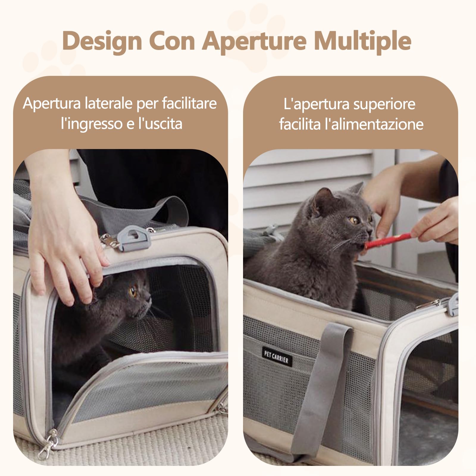 Galatée Borsa Per Animali Domestici - Traspirante, Leggera, Pieghevole, Può Essere Portata a Mano o Indossata a Tracolla, Aperture Multiple, Serratura Per Impedire La Fuga (Beige)