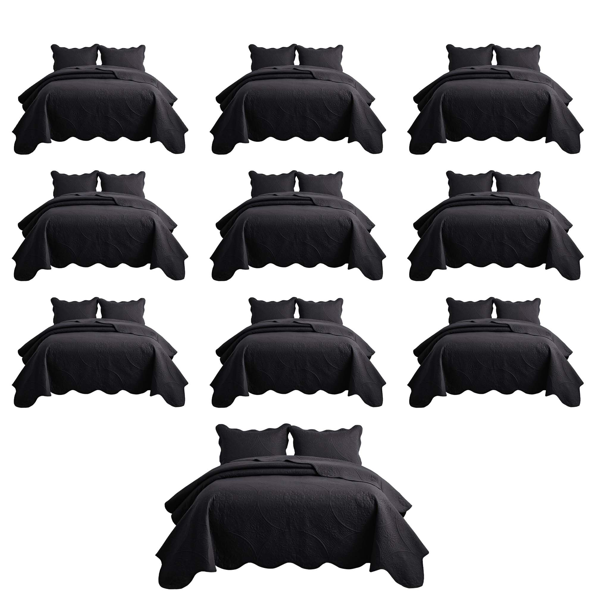 Imperial Rooms Queen Quilt Black Floral 10 Pack for Hotel Guest Bedroom