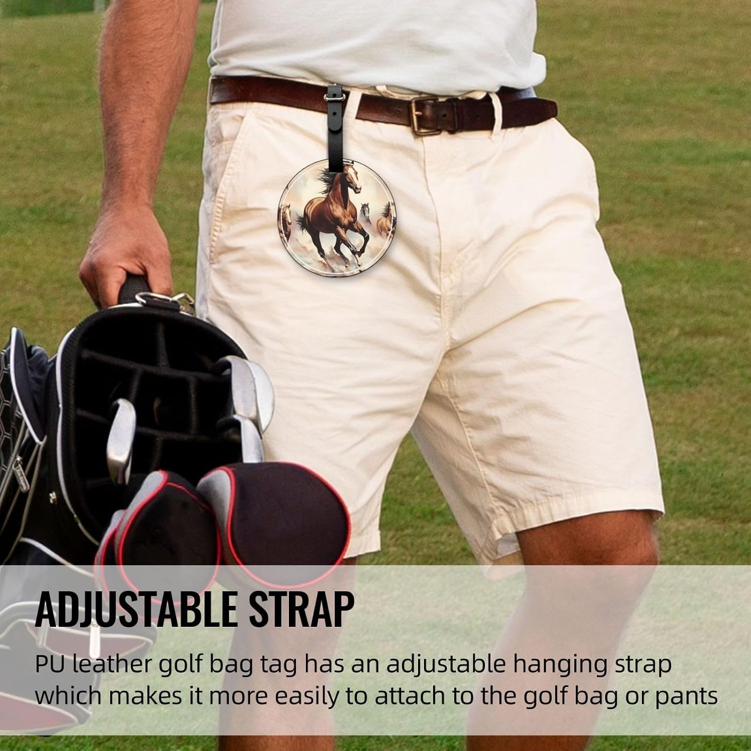Prancing Brown Horse Black Printed Golf tee Storage Bag - for Men only, Durable PU Material, Easy to Carry, Enhance The Golf Experience