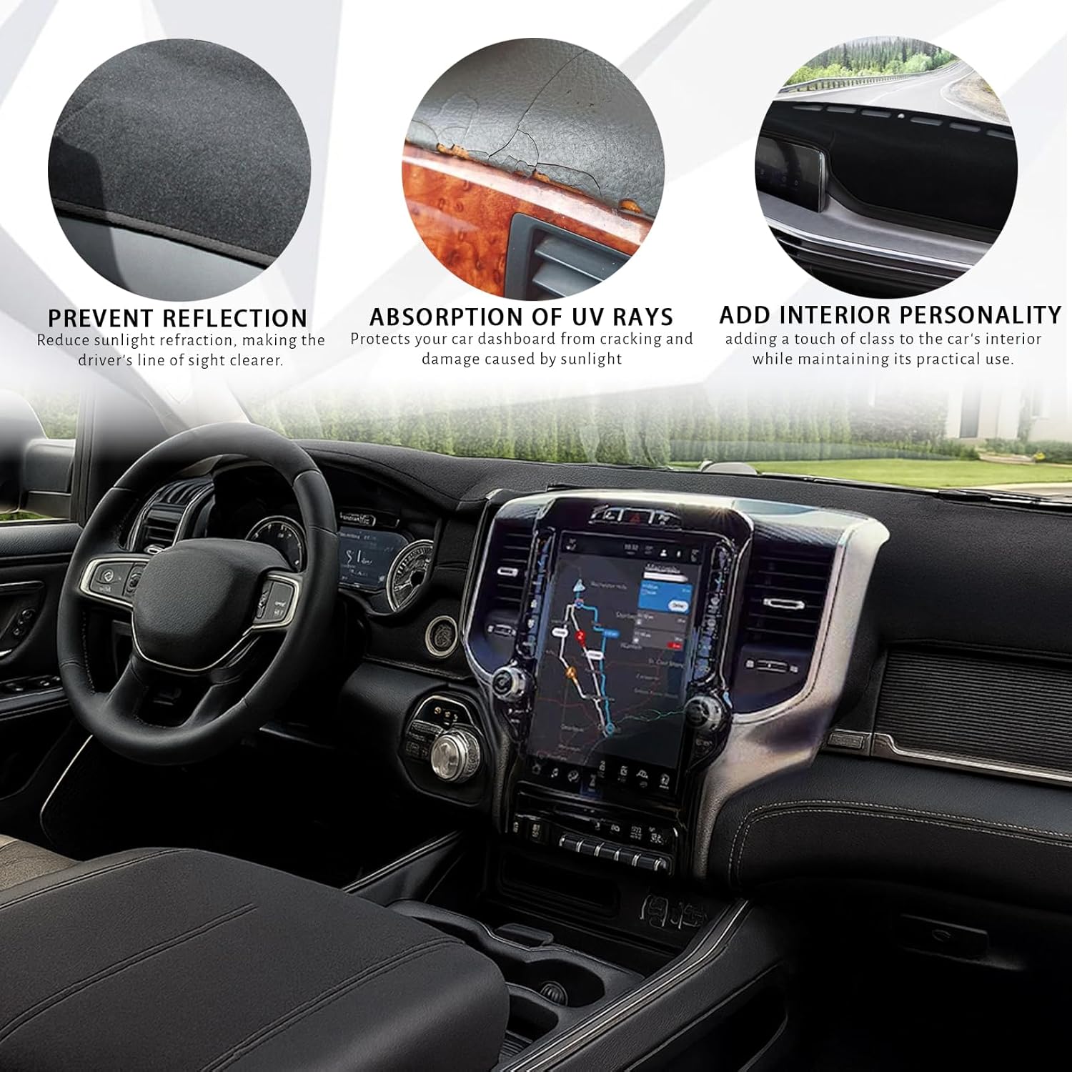 Dash Cover Custom Fit for Dodge RAM 1500 2500 3500 2019 2020 2021 2022 2023 2024 2025 Dashboard Cover Dashcover Dash Mat Protector Carpet Pad