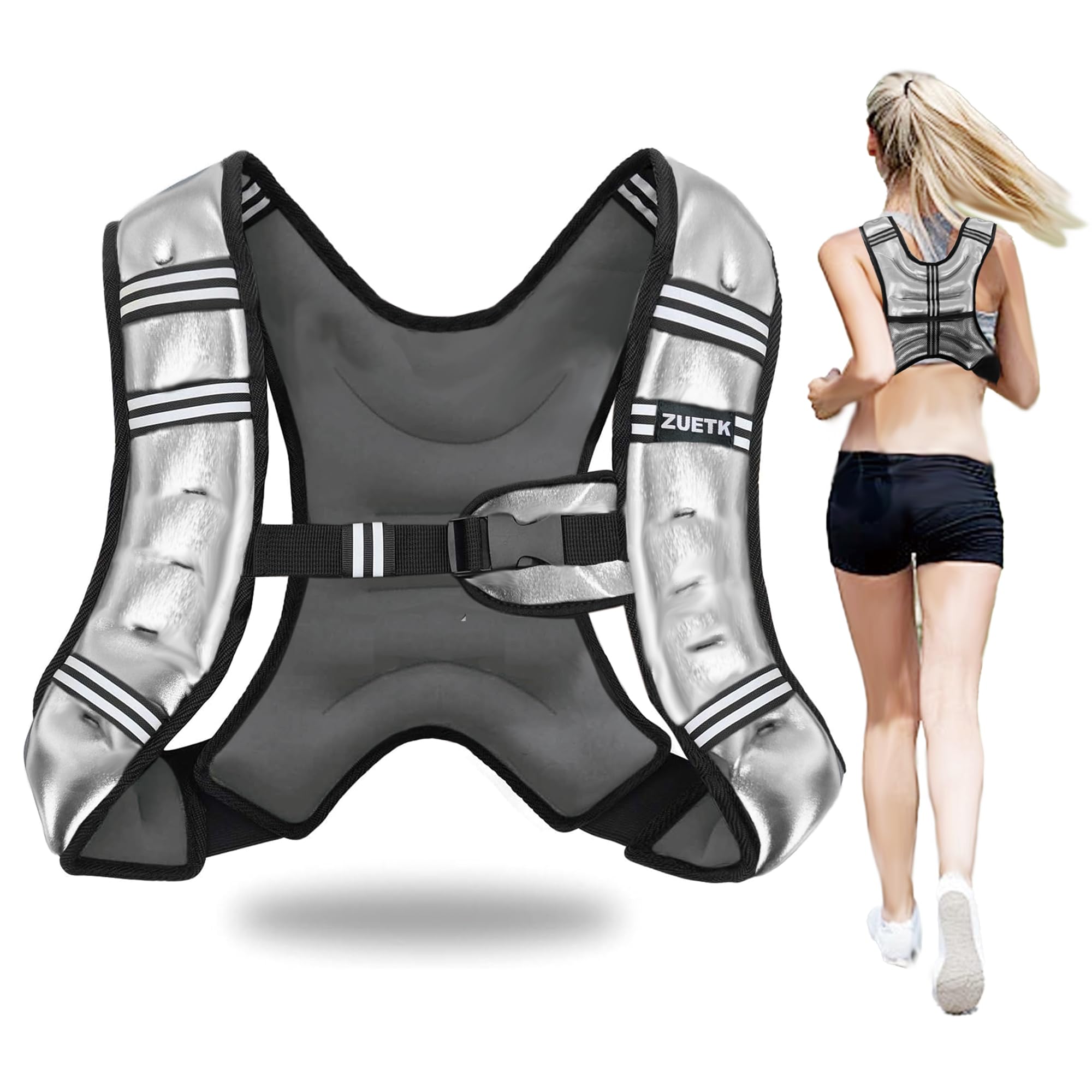 ZUETK Weighted Vest, 6lb/8lb/12lb/16lb/20lb/25lb/30lb Weight Vest with Reflective Stripe, Weighted Vest for Men Women Workout Equipment for Strength
