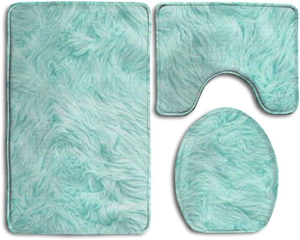 RedBeans Bath Mat,3 Piece Bathroom Rug Set,Mint Green Non Slip Toilet Seat Cover Set,Large Contour Mat,Lid Cover For Men/Women