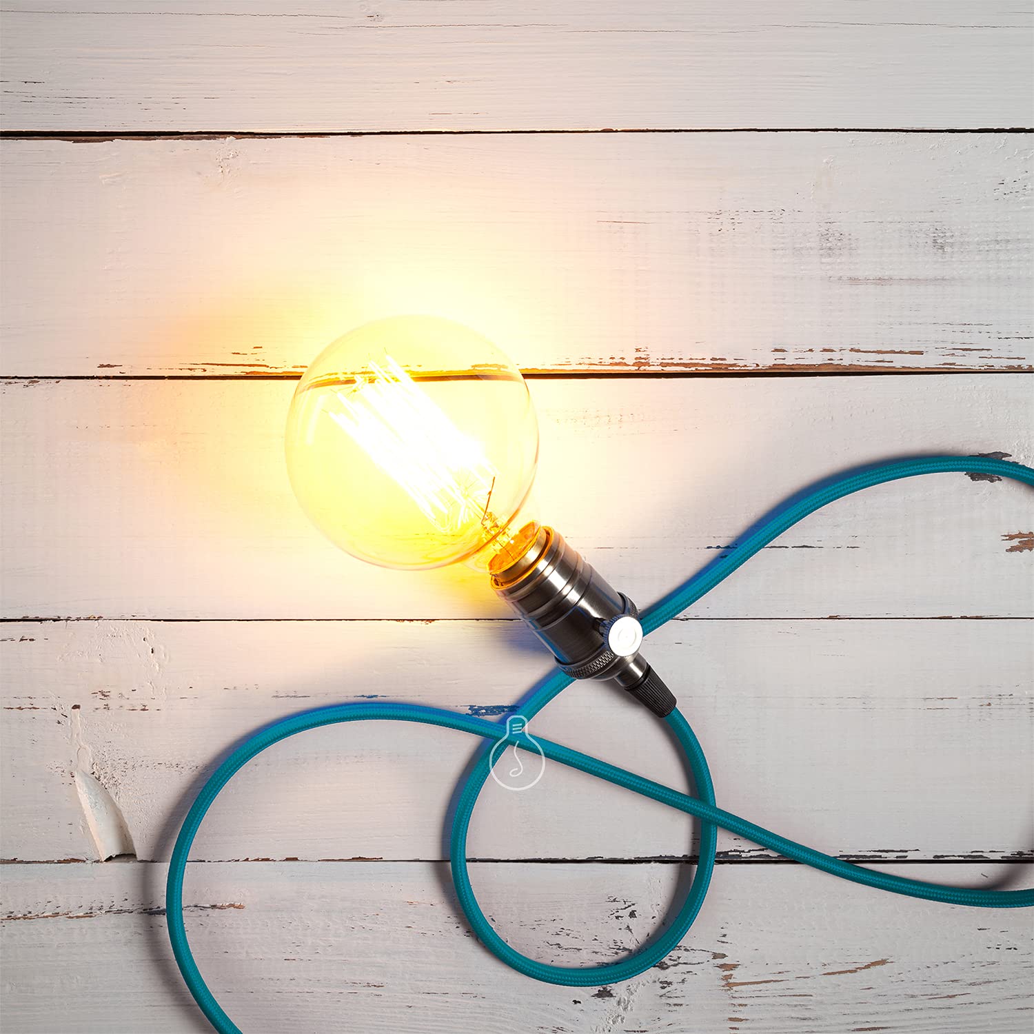 Amarcords Tekstylny przewód elektryczny, kolor PETROLIO, okrągły, jedwabny, 10 metrów, ze stykiem uziemiającym, 3 x 0,75 mm, kolorowy drut powlekany tkaniną, do lamp wiszących i lamp do lamp wiszących