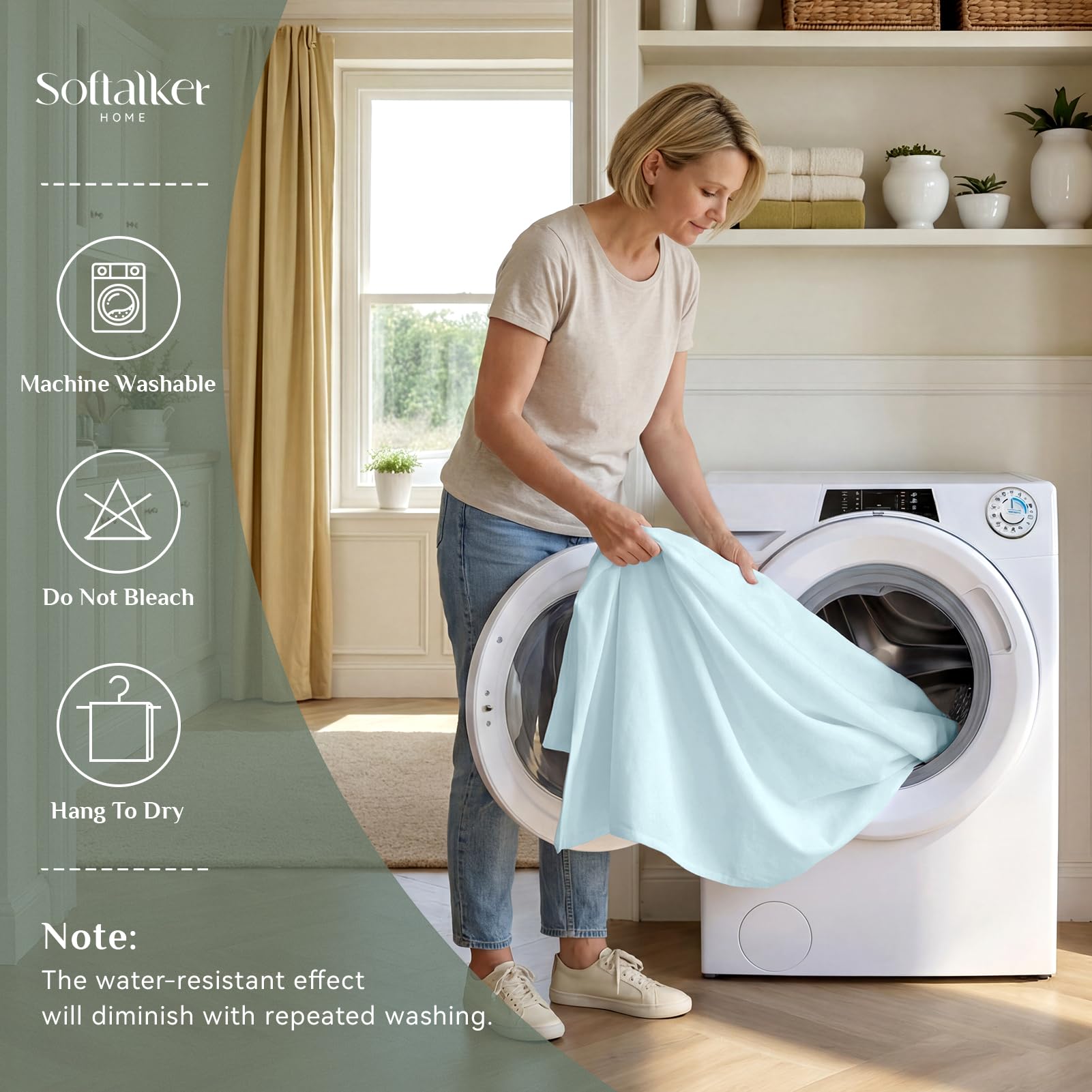 Softalker Nappe rectangulaire imperméable et résistante aux taches en tissu infroissable lavable en polyester 210 g/m² pour salle à manger, fête, buffet, mariage (228,6 x 396,2 cm, bleu clair)