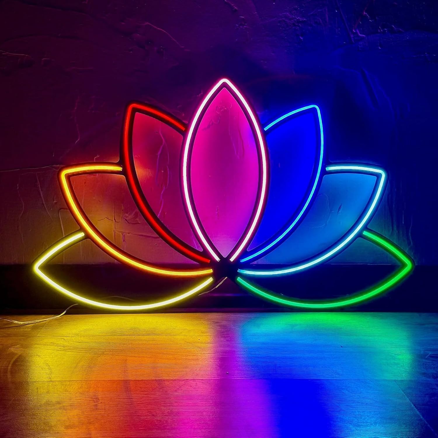 Lotus Flower Wall Sign, Neon Metal Wall Art, Lotus Neon Sign, Lotus Wall Decor, Neon Wall Sign, LED Light Decor, Home Office Yoga Wall Decor (with Remote Control, Large)
